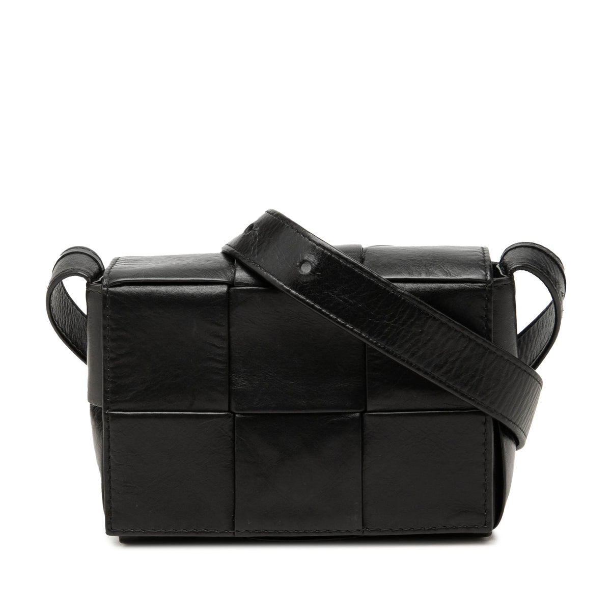 Bottega Veneta Candy Paper Calfskin Intrecciato Cassette Crossbody — Black