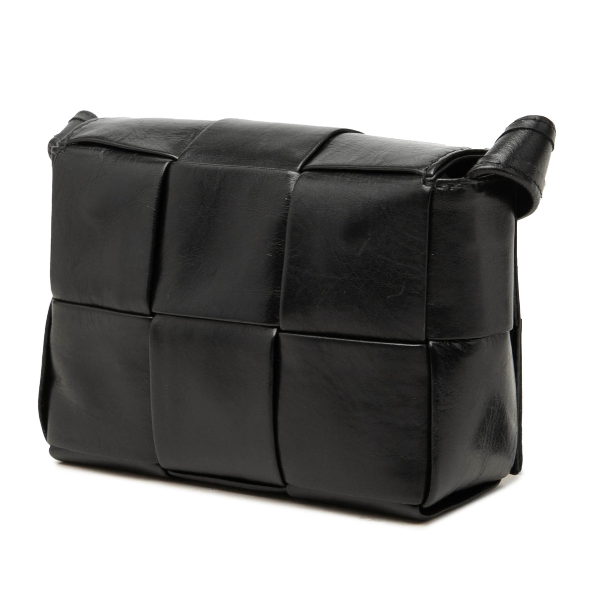 Bottega Veneta Candy Paper Calfskin Intrecciato Cassette Crossbody — Black
