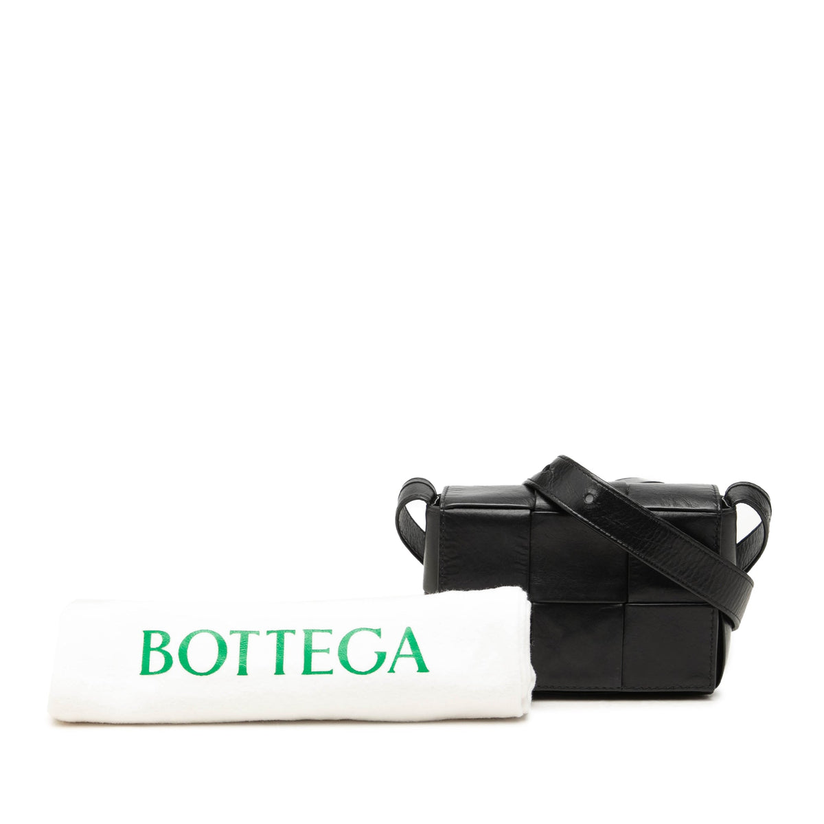 Bottega Veneta Candy Paper Calfskin Intrecciato Cassette Crossbody — Black