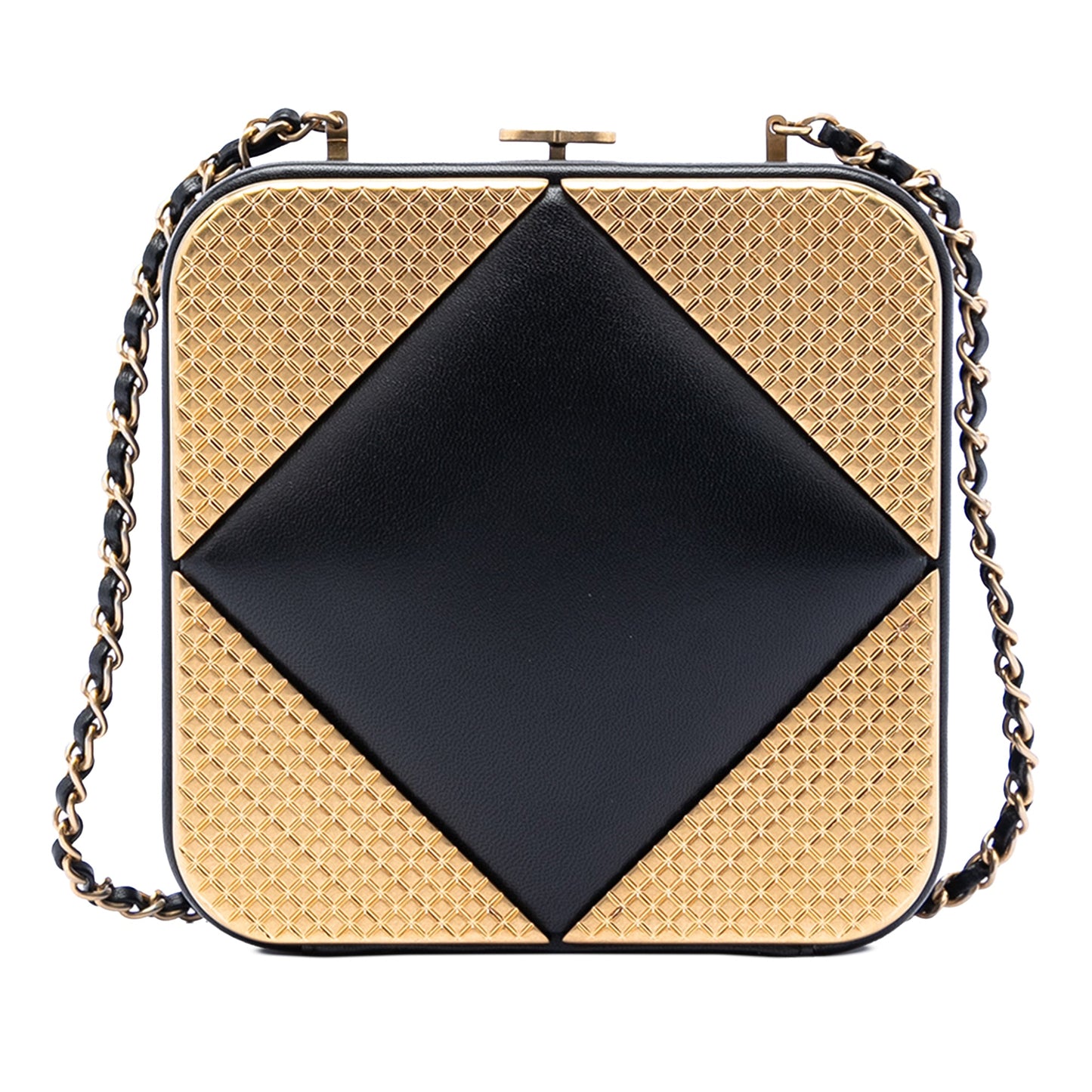 Chanel CC Lambskin and Metal Square Clutch with Chain