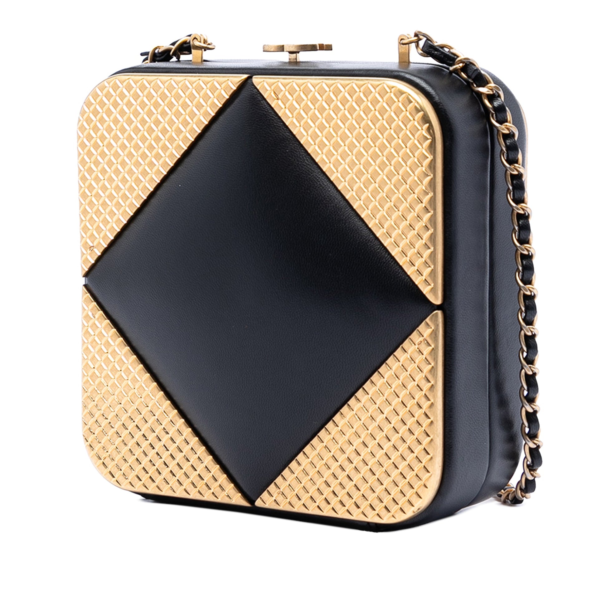 Chanel CC Lambskin and Metal Square Clutch with Chain