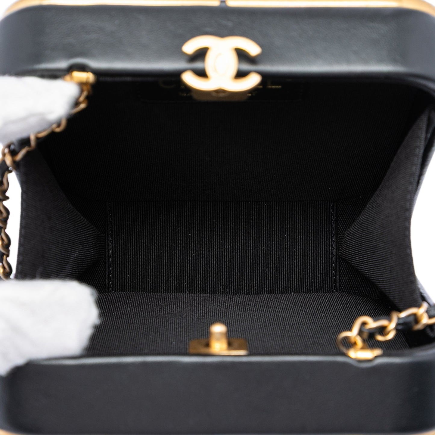 Chanel CC Lambskin and Metal Square Clutch with Chain