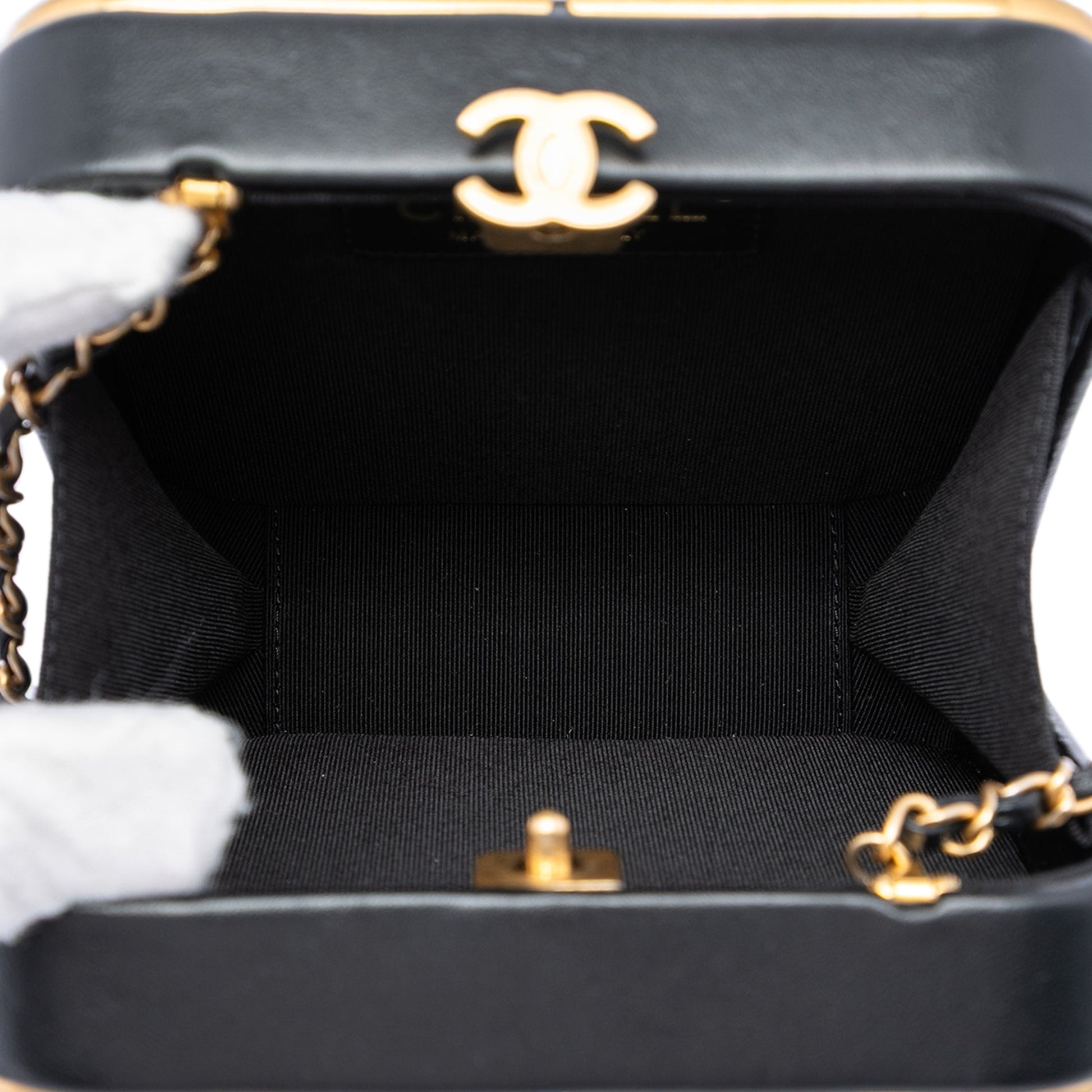 Chanel CC Lambskin and Metal Square Clutch with Chain