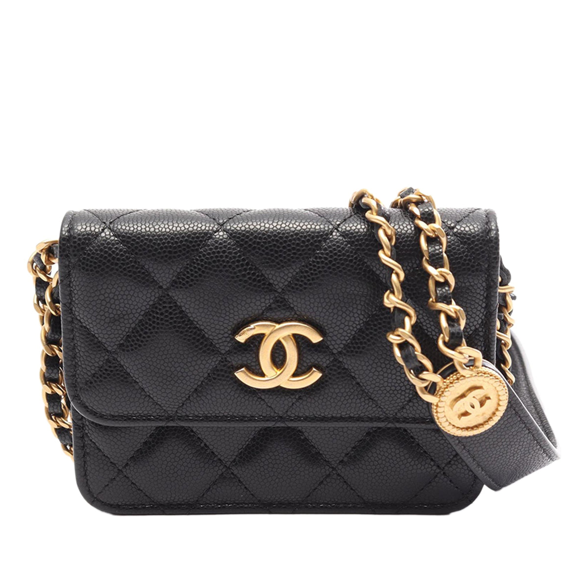 Chanel Quilted Caviar Twist Your Buttons Coin Purse With Chain