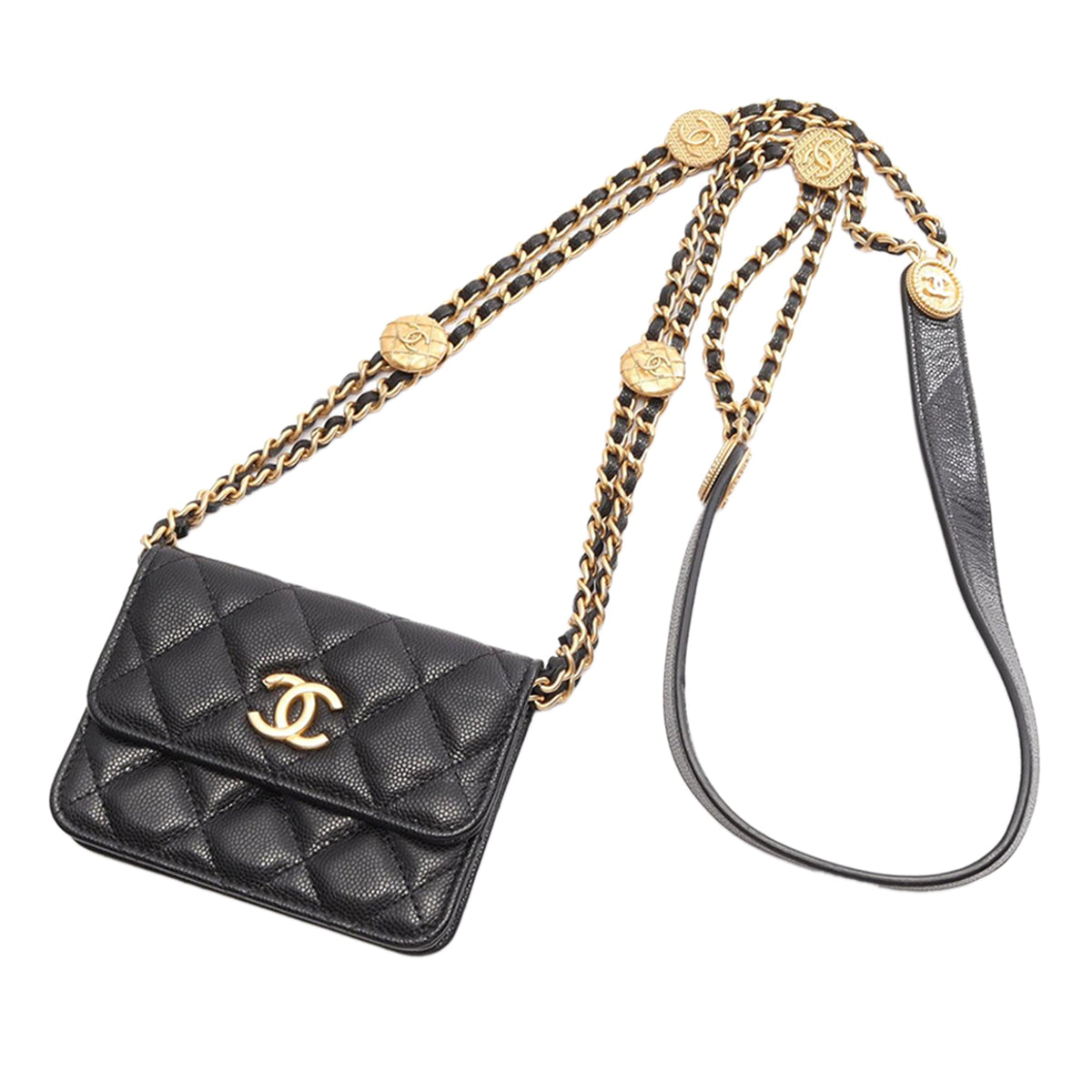 Chanel Quilted Caviar Twist Your Buttons Coin Purse With Chain