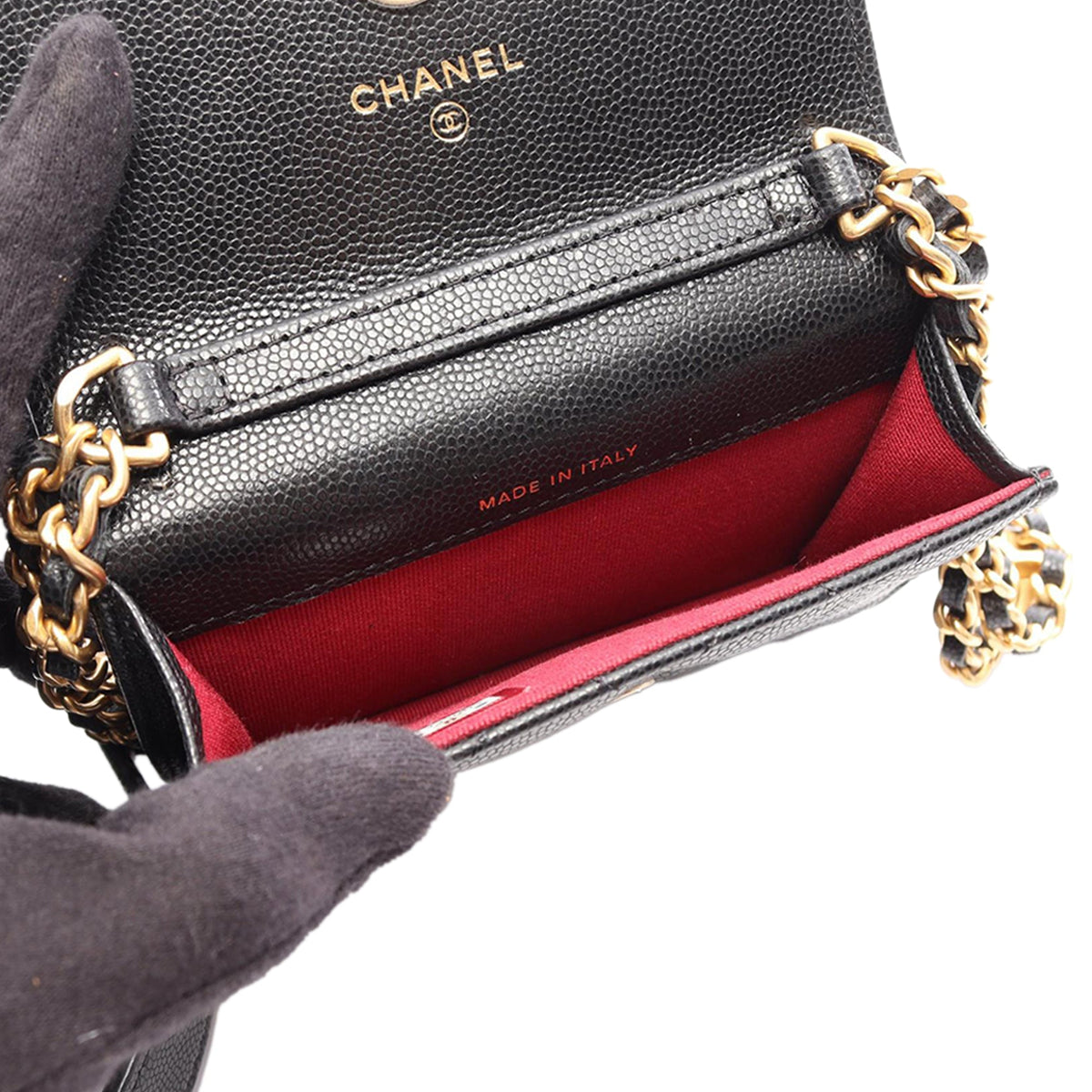 Chanel Quilted Caviar Twist Your Buttons Coin Purse With Chain