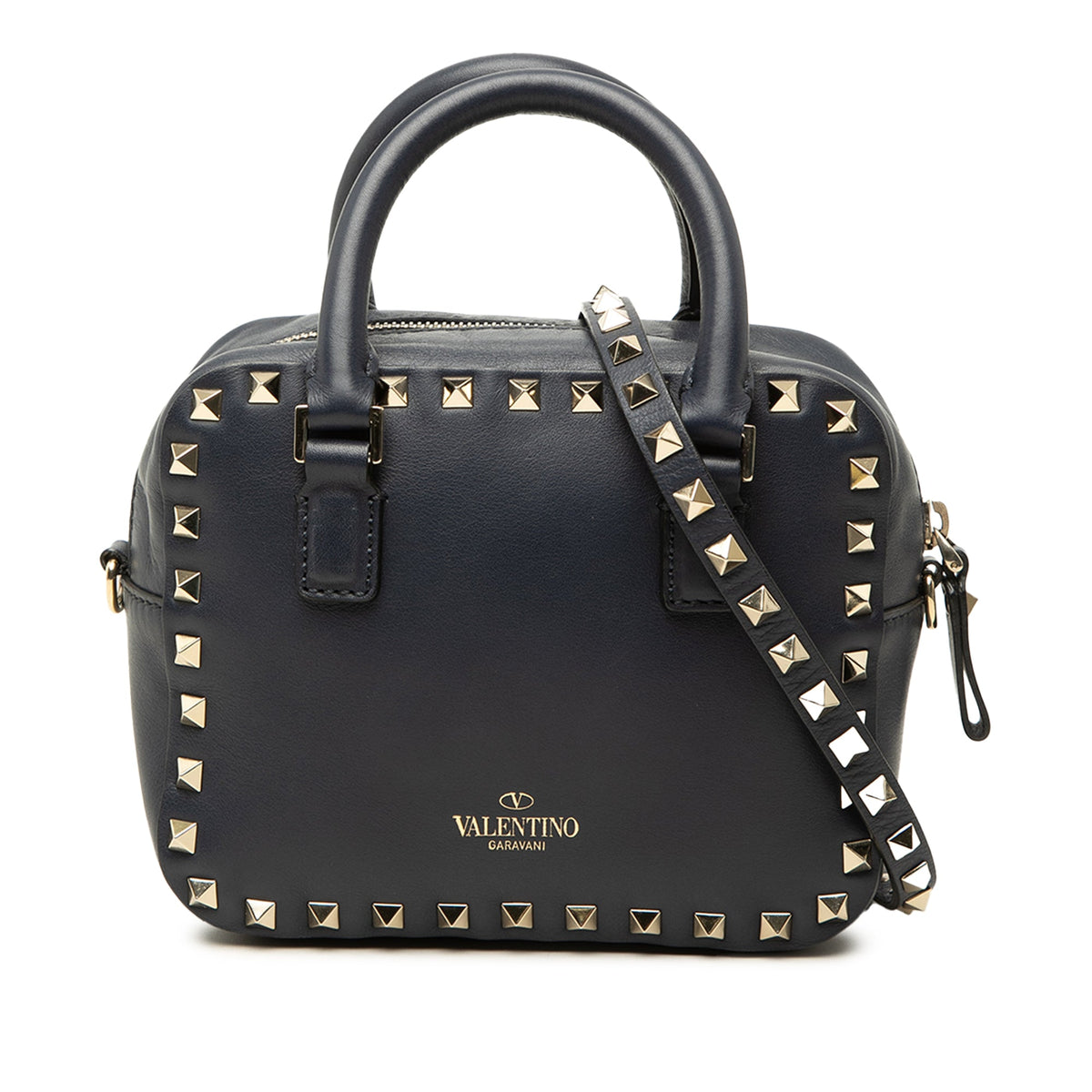 Valentino Leather Rockstud Top Handle Bag — Black