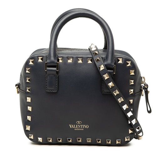 Valentino Leather Rockstud Top Handle Bag — Black