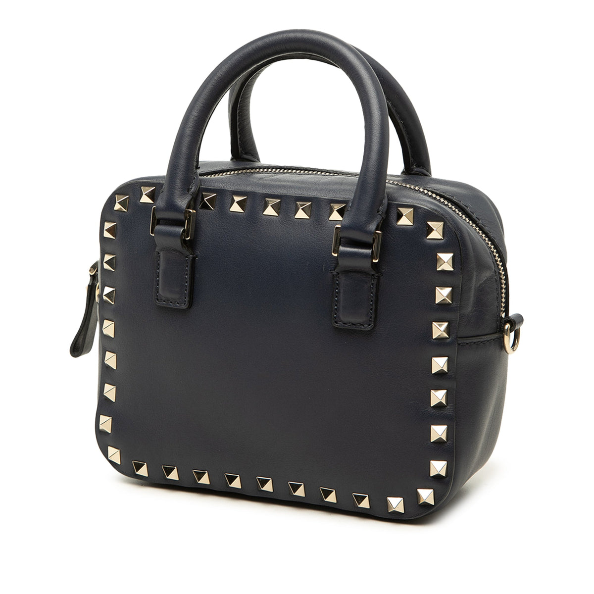 Valentino Leather Rockstud Top Handle Bag — Black