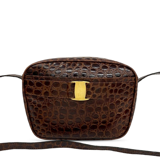Ferragamo Croc Embossed Vara Crossbody