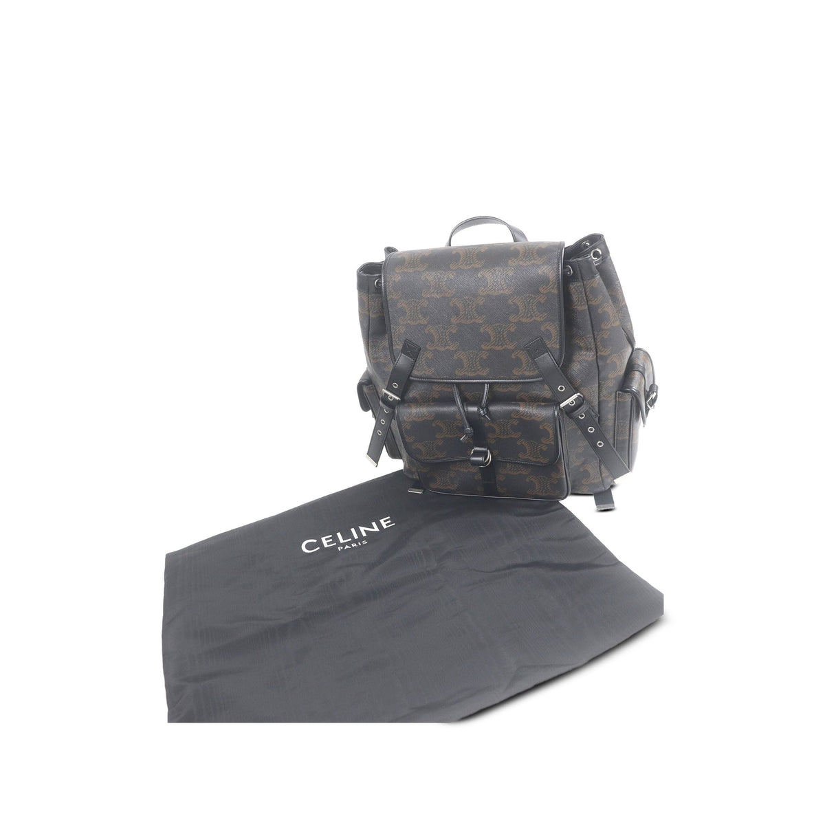 Celine Large Triomphe Coated Canvas Backpack — Brown