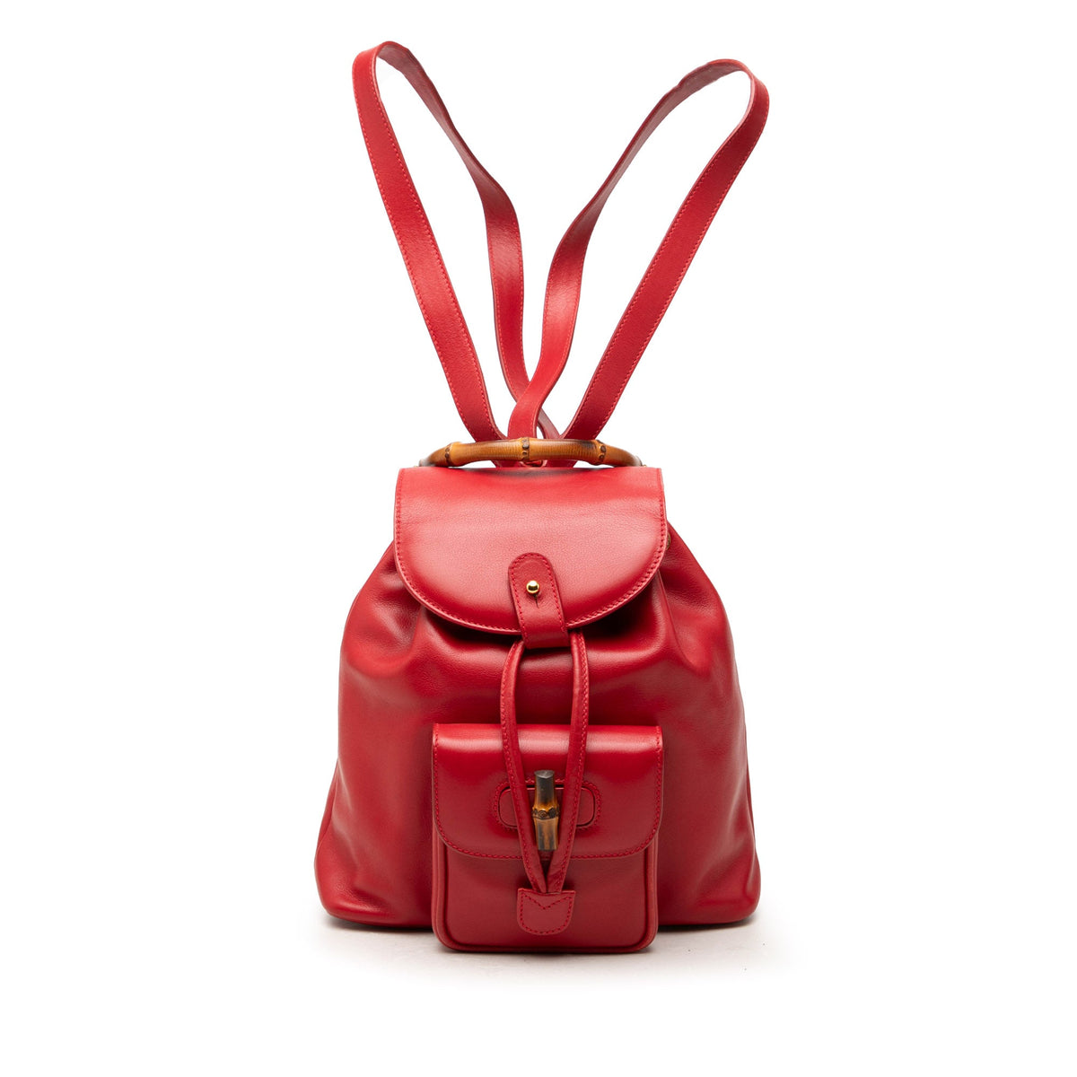Gucci Calfskin Bamboo Drawstring Backpack — Red