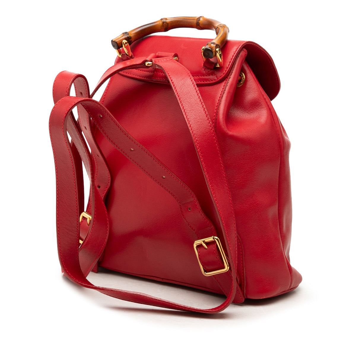 Gucci Calfskin Bamboo Drawstring Backpack — Red