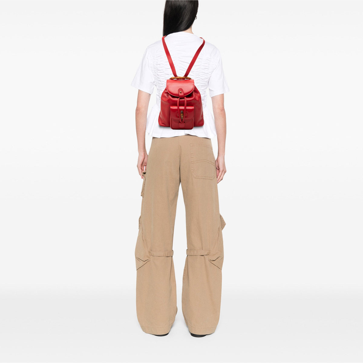 Gucci Calfskin Bamboo Drawstring Backpack — Red