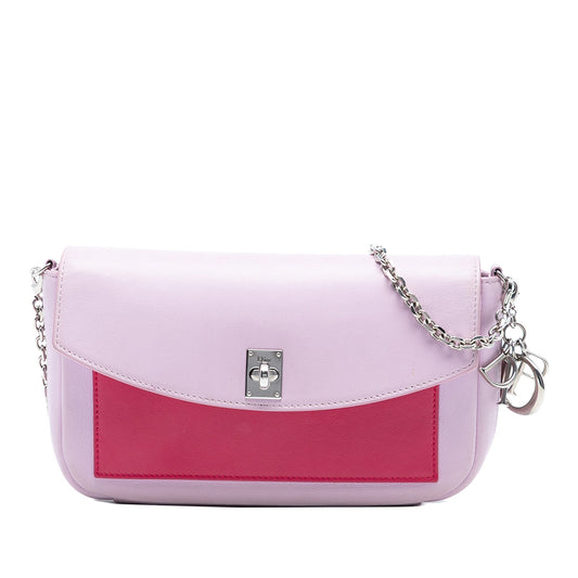 Dior Tricolor Leather Turn Lock Wallet on Chain