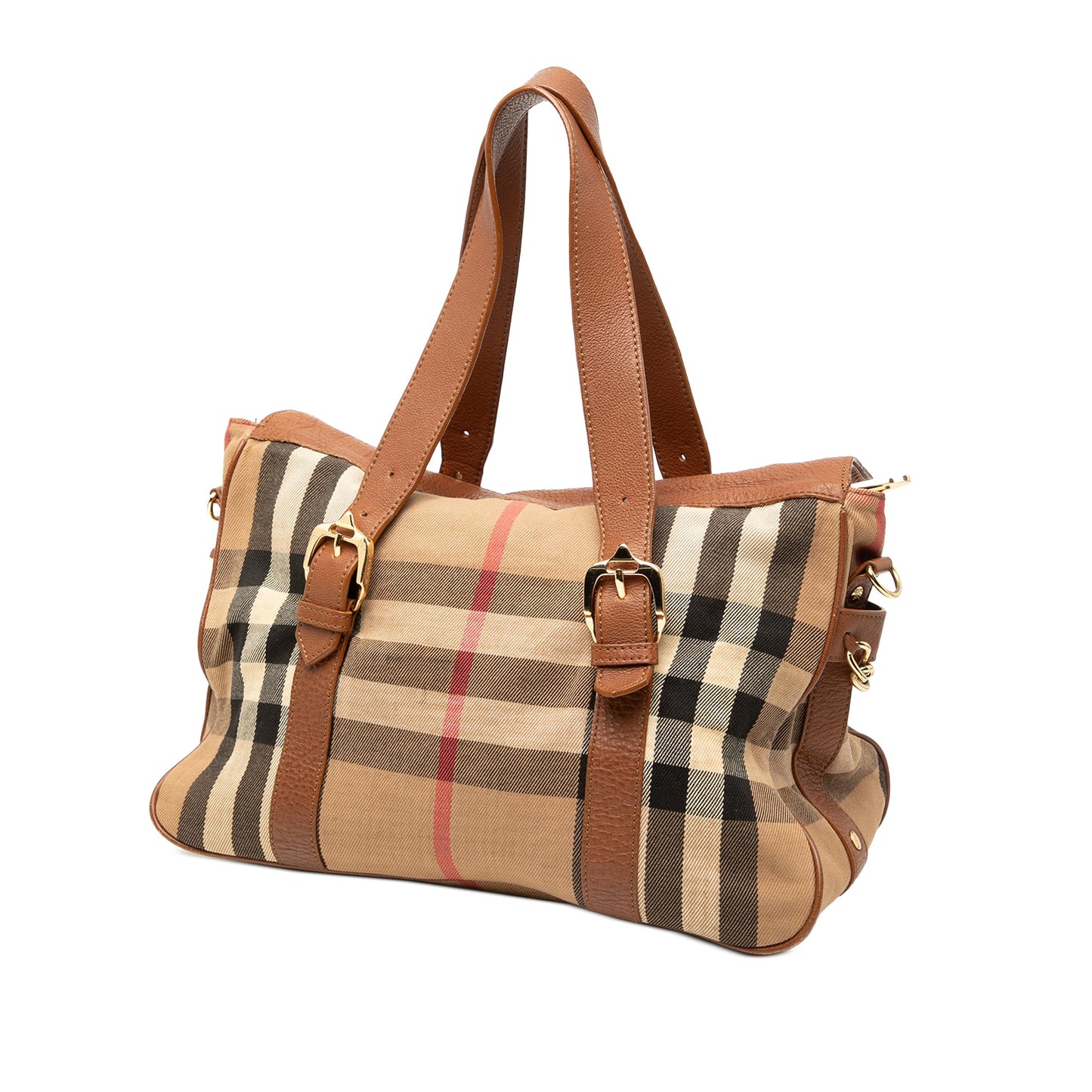 Burberry Leather Trimmed House Check Canvas Handbag