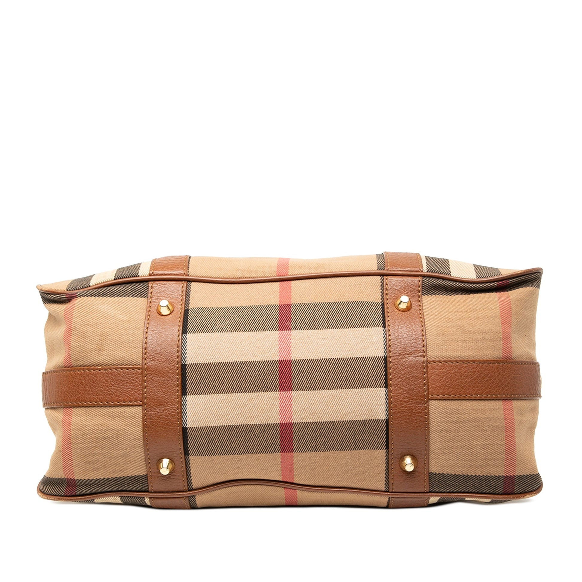Burberry Leather Trimmed House Check Canvas Handbag