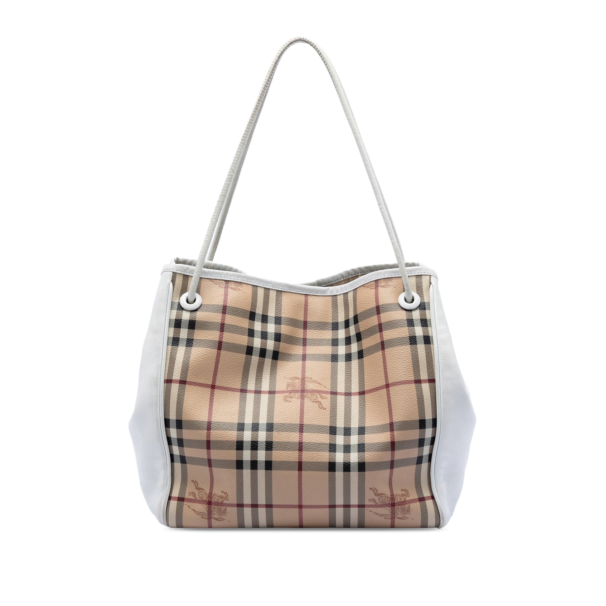 Burberry Small Leather Trimmed Haymarket Check Coated Canvas Canterbury Tote