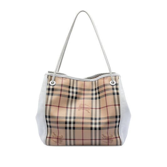 Burberry Small Leather Trimmed Haymarket Check Coated Canvas Canterbury Tote