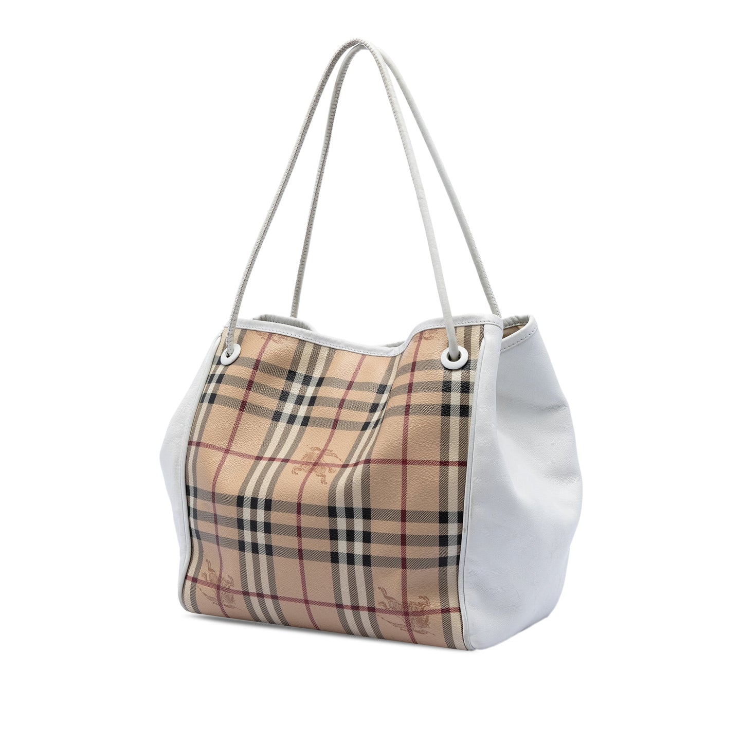Burberry Small Leather Trimmed Haymarket Check Coated Canvas Canterbury Tote