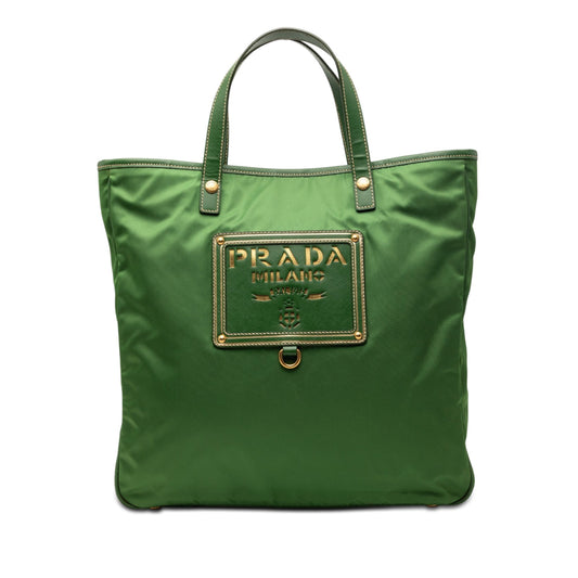 Prada Saffiano Trimmed Tessuto Logo Plate Convertible Tote