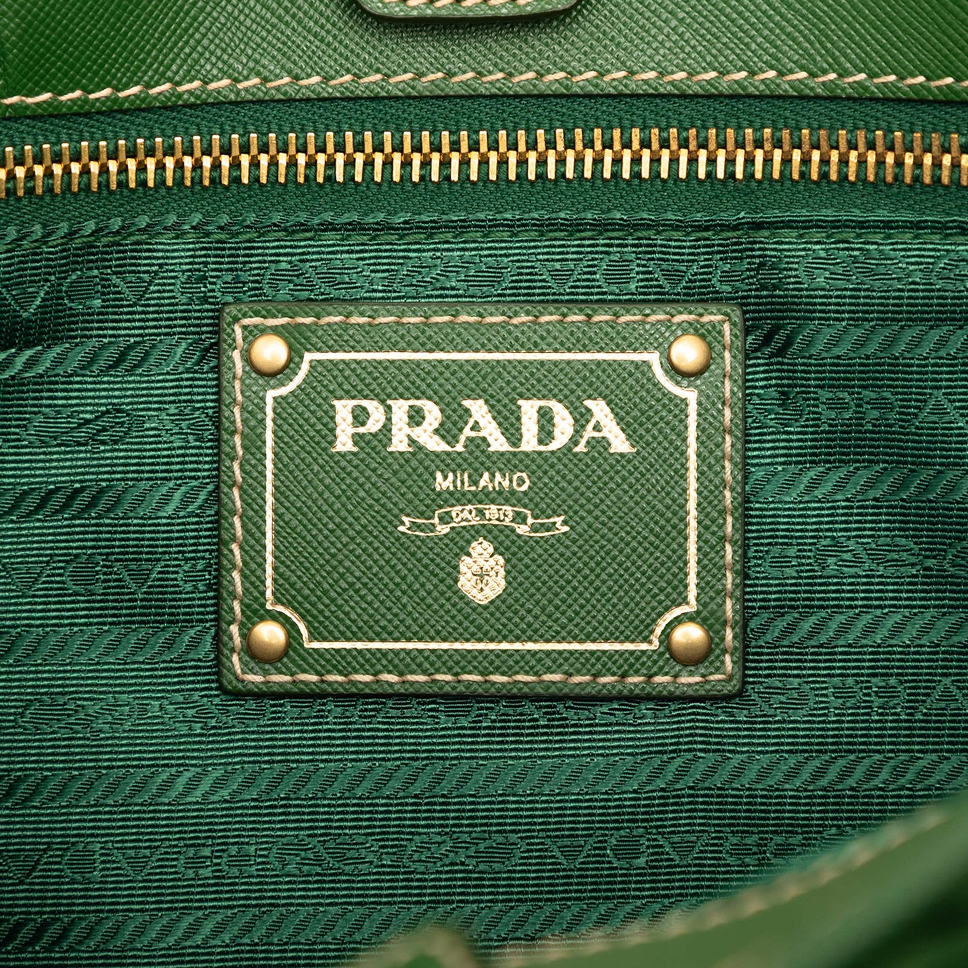 Prada Saffiano Trimmed Tessuto Logo Plate Convertible Tote