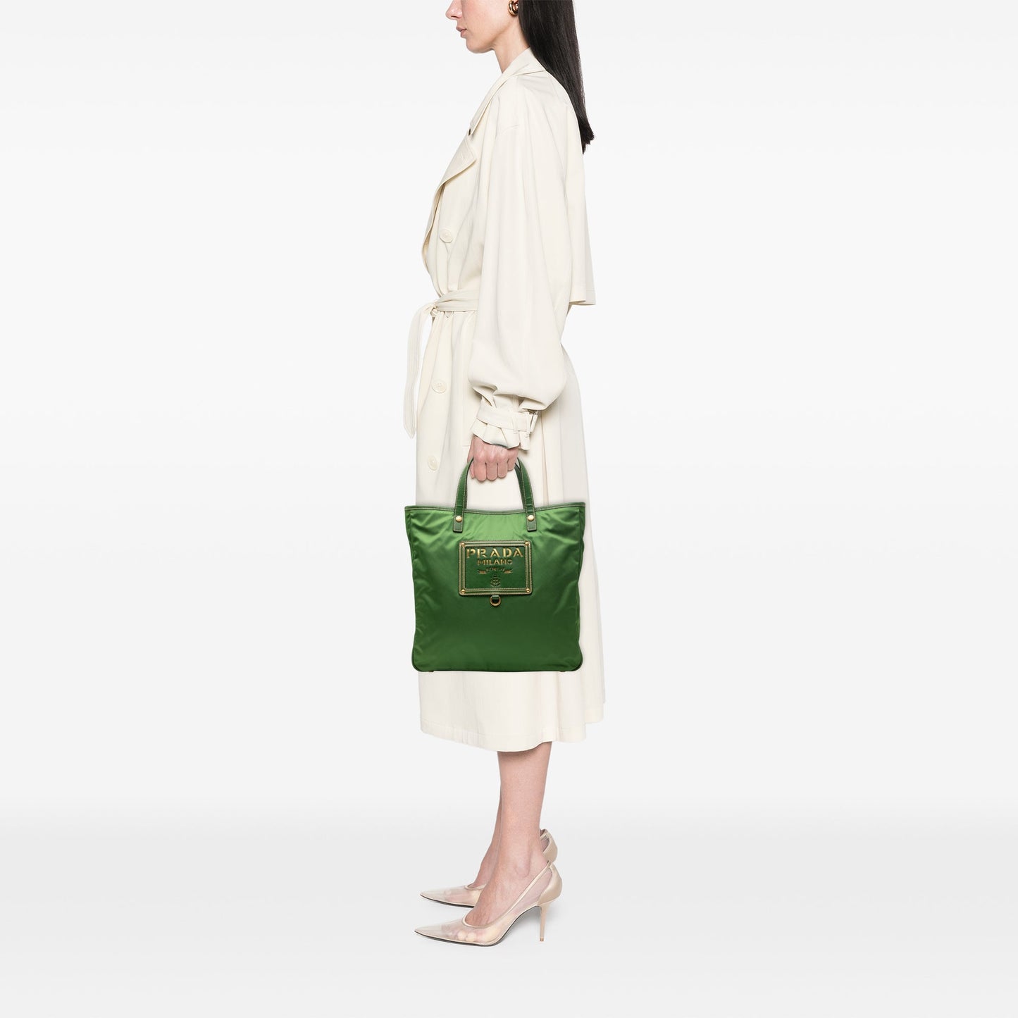 Prada Saffiano Trimmed Tessuto Logo Plate Convertible Tote