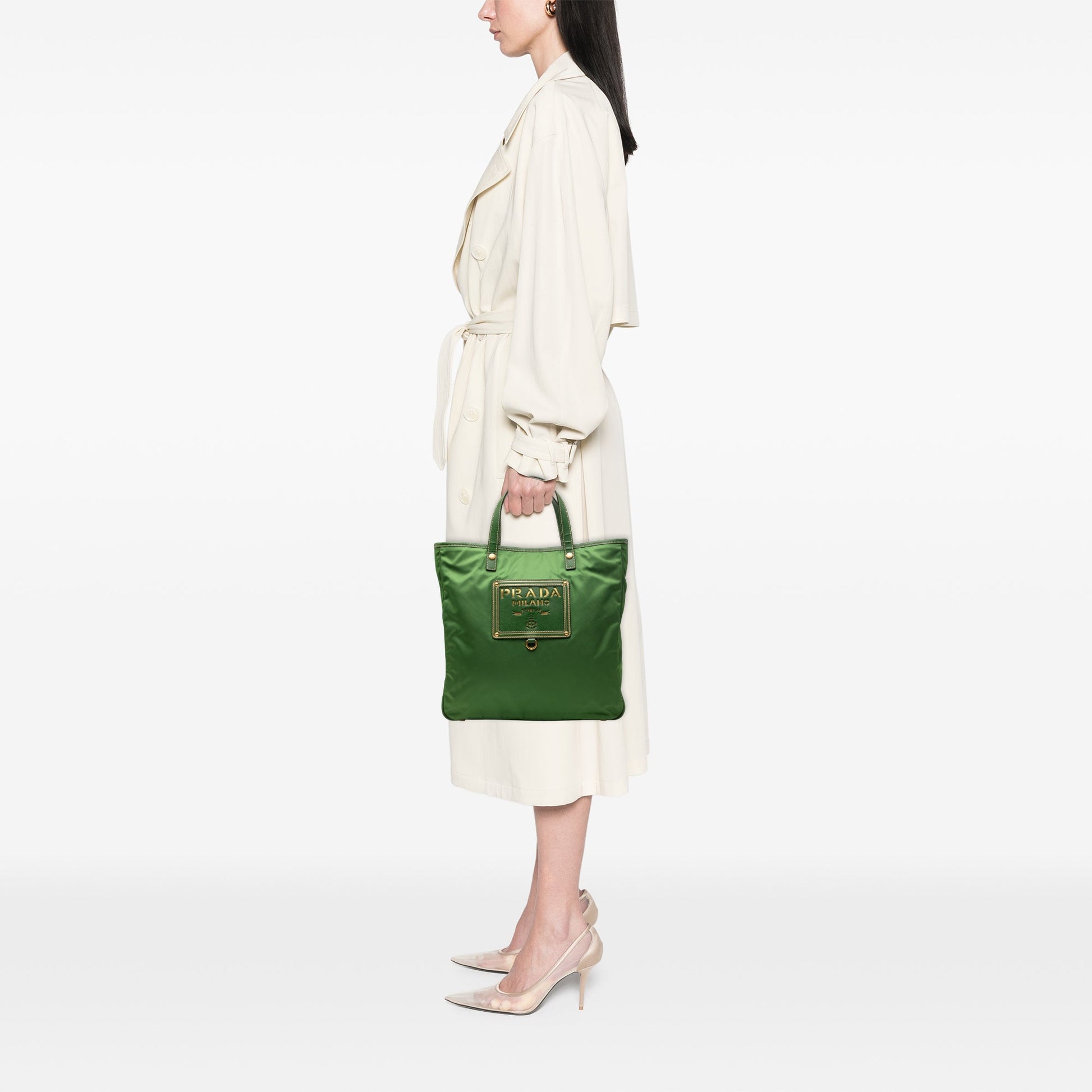 Prada Saffiano Trimmed Tessuto Logo Plate Convertible Tote