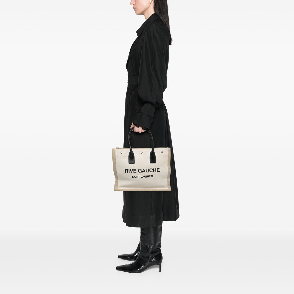 Saint Laurent Small Canvas Rive Gauche Tote — Beige