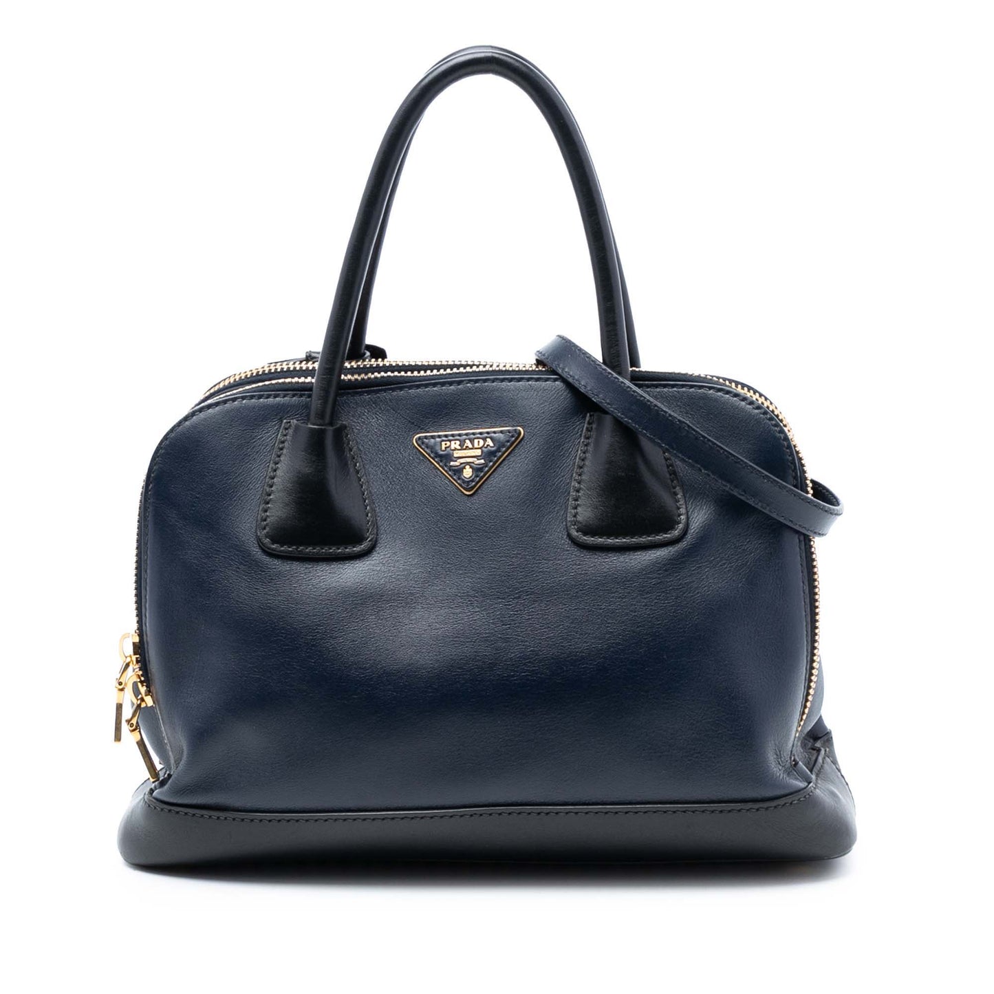 Prada Bicolor Soft Calf Double Zip Dome Satchel