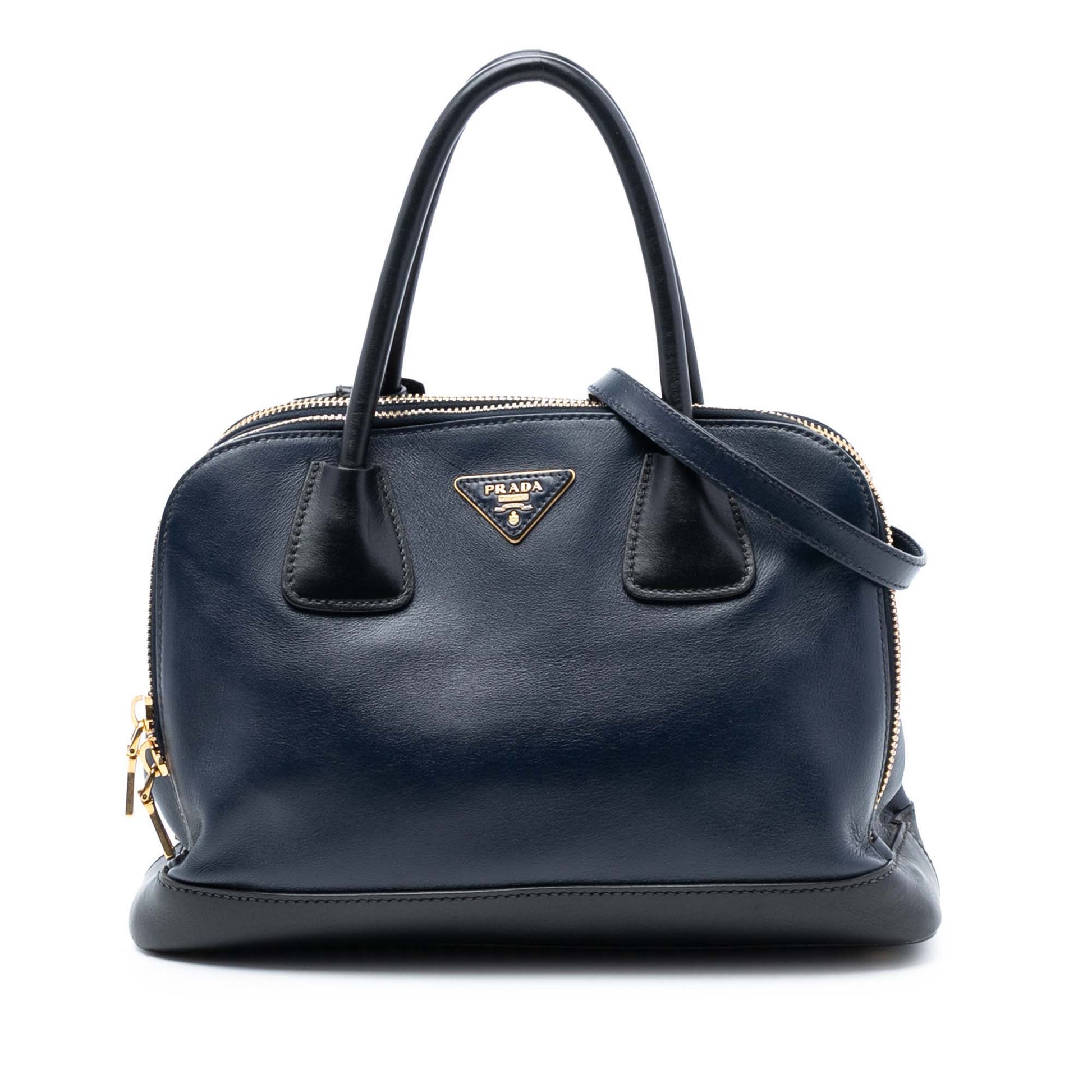 Prada Bicolor Soft Calf Double Zip Dome Satchel