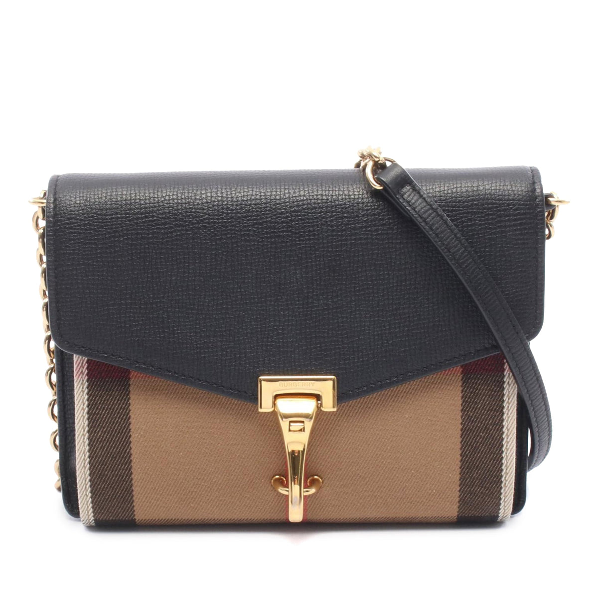 Burberry Small Leather and House Check Canvas Derby Macken Crossbody — Black