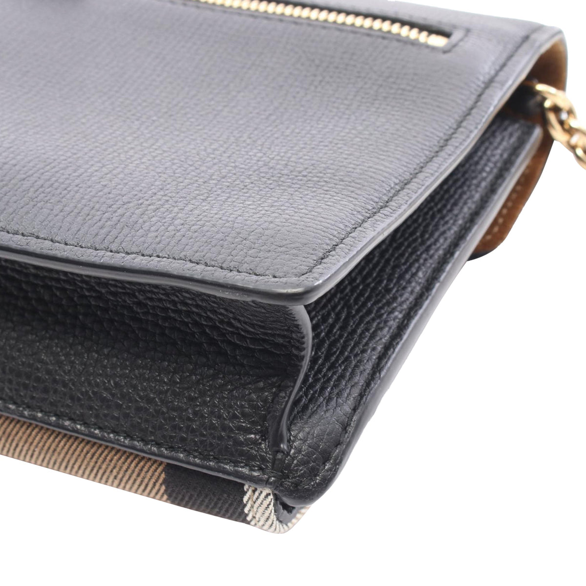 Burberry Small Leather and House Check Canvas Derby Macken Crossbody — Black