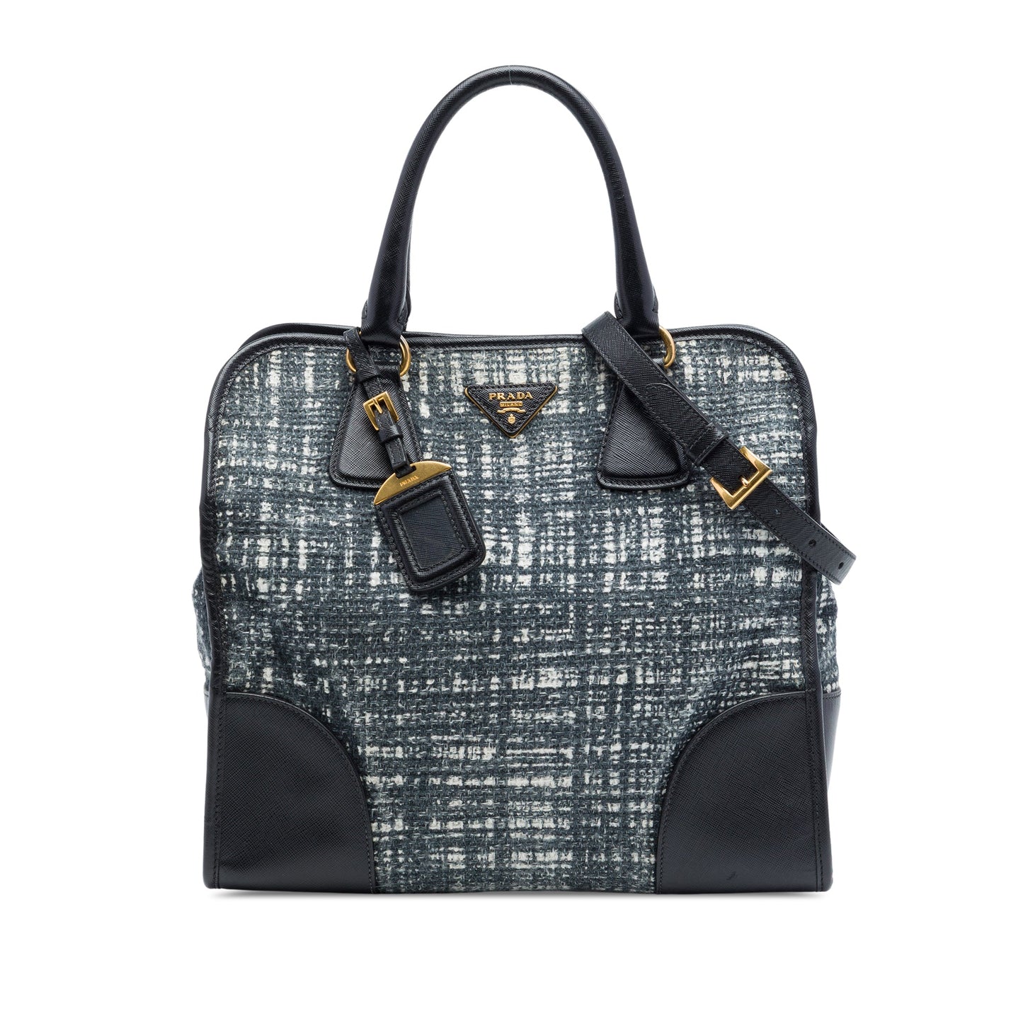 Prada Saffiano Trimmed Tweed Lux Shopping Tote