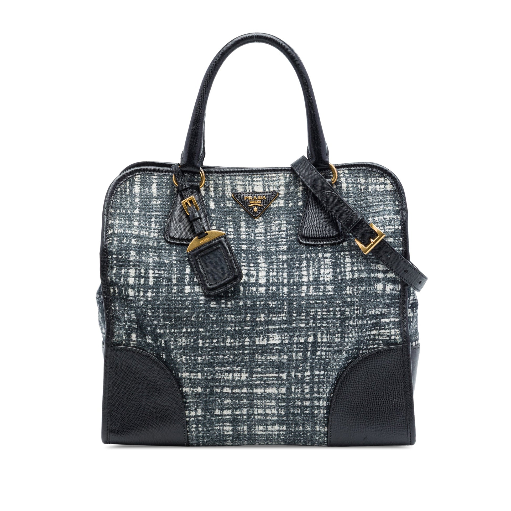 Prada Saffiano Trimmed Tweed Lux Shopping Tote