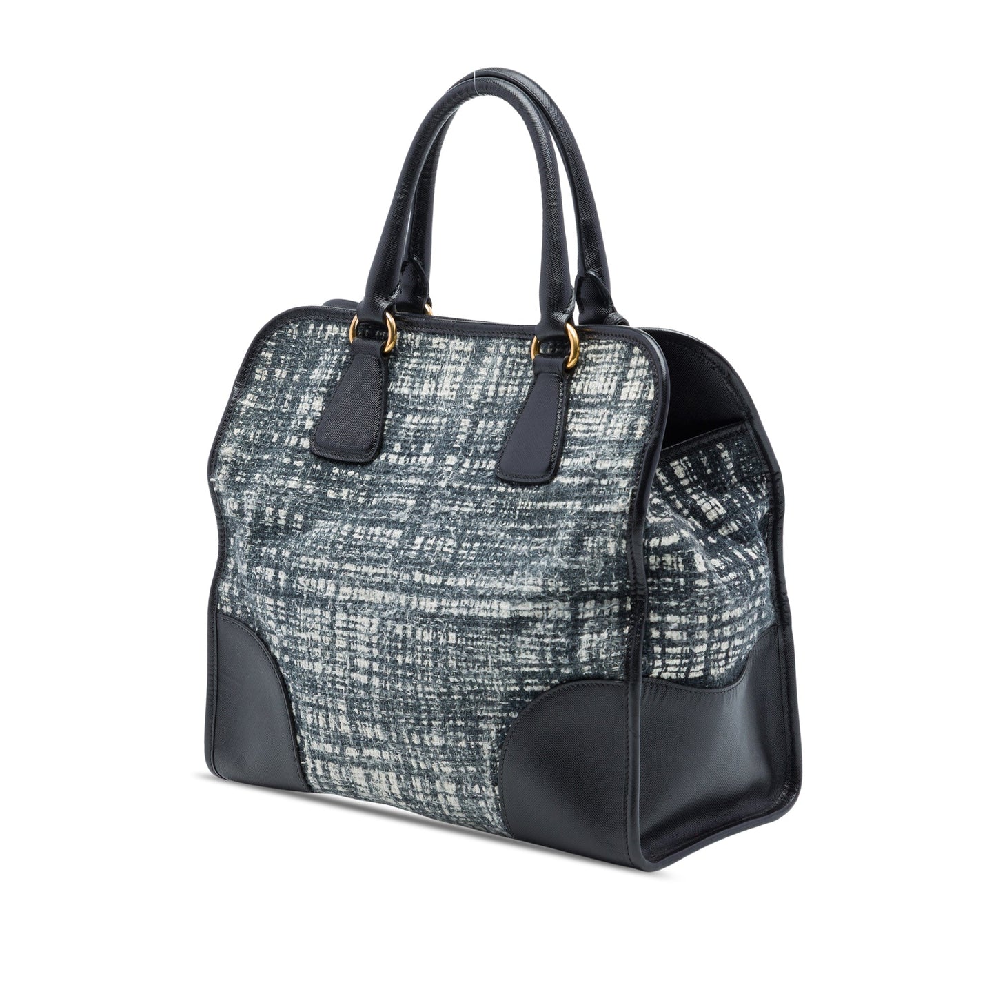 Prada Saffiano Trimmed Tweed Lux Shopping Tote