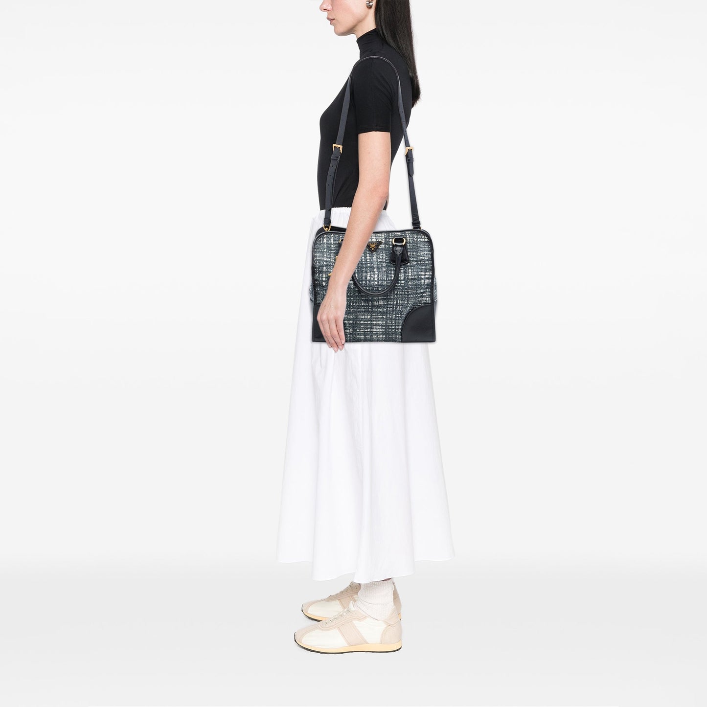 Prada Saffiano Trimmed Tweed Lux Shopping Tote