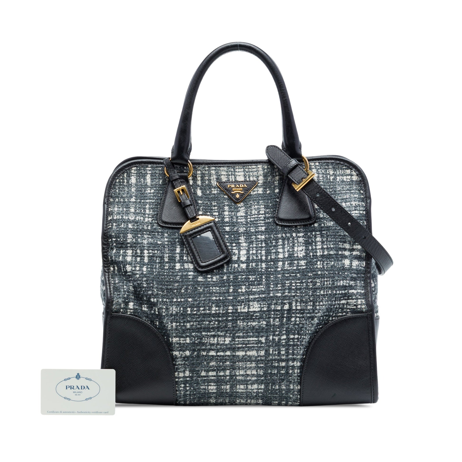Prada Saffiano Trimmed Tweed Lux Shopping Tote