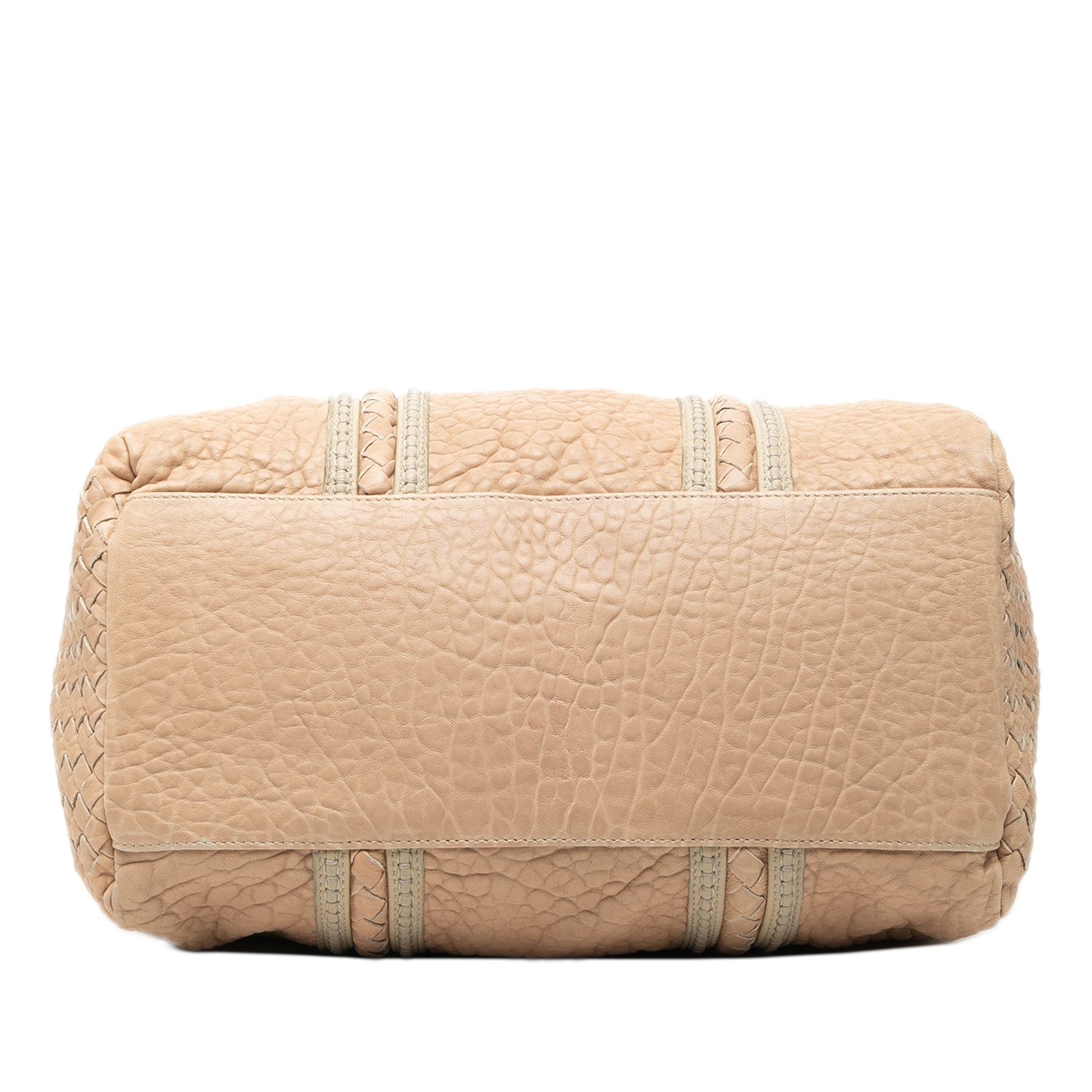 Bottega Veneta Intrecciato Trimmed Pebbled Lambskin Top Handle Bag