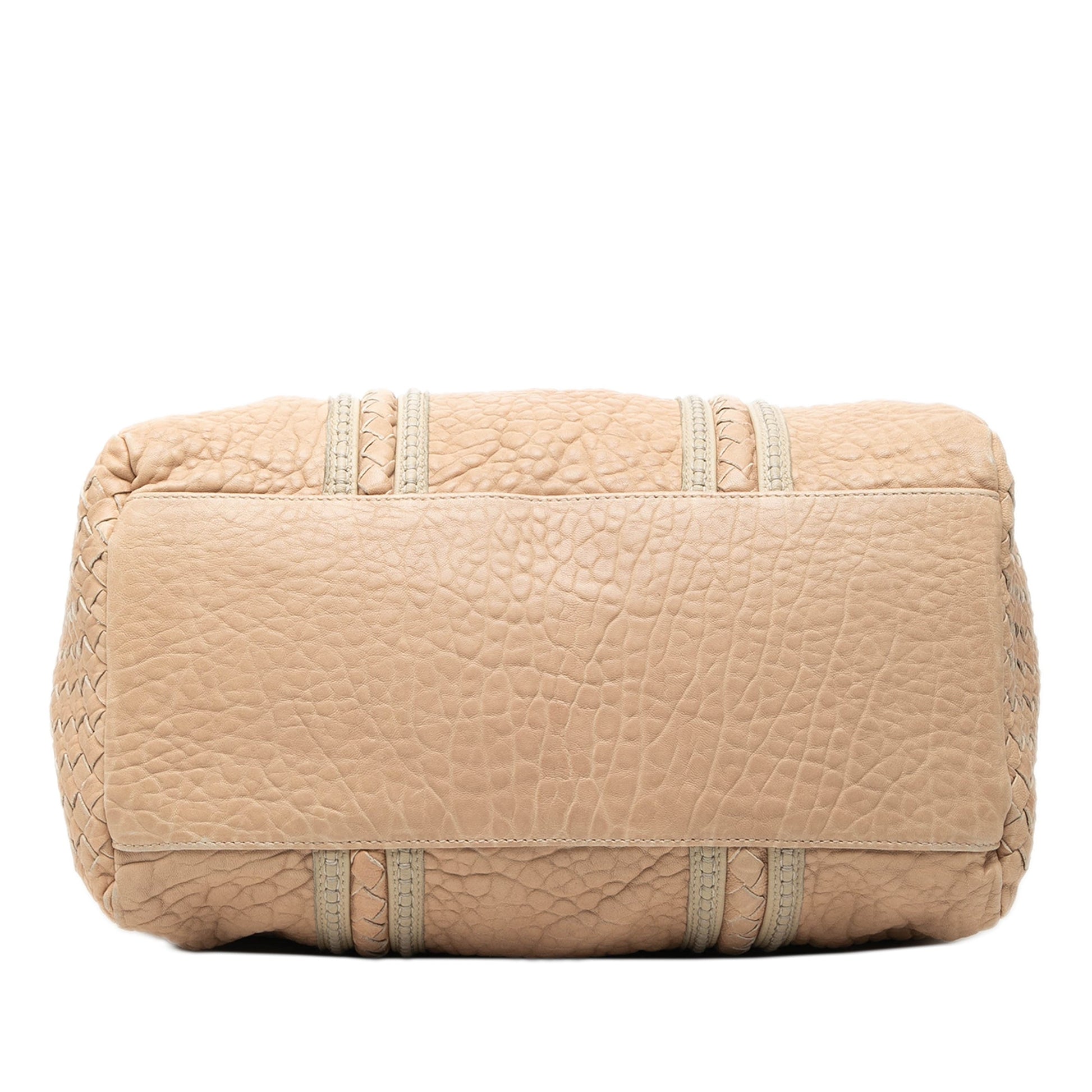 Bottega Veneta Intrecciato Trimmed Pebbled Lambskin Top Handle Bag