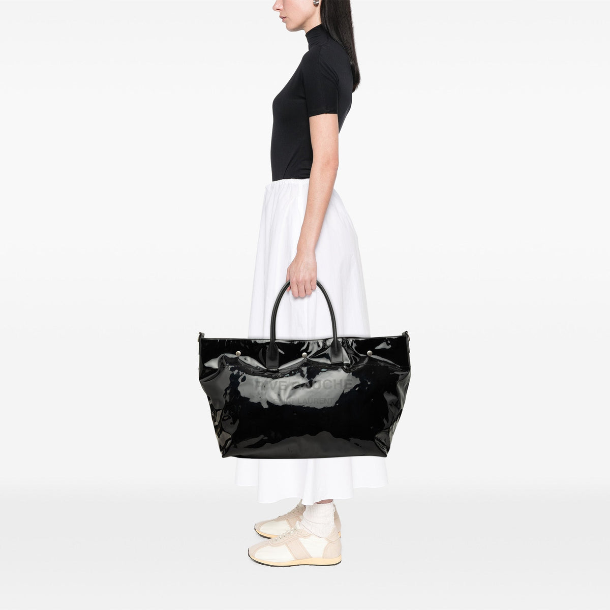 Saint Laurent Maxi PVC Rive Gauche Shopper Tote — Black