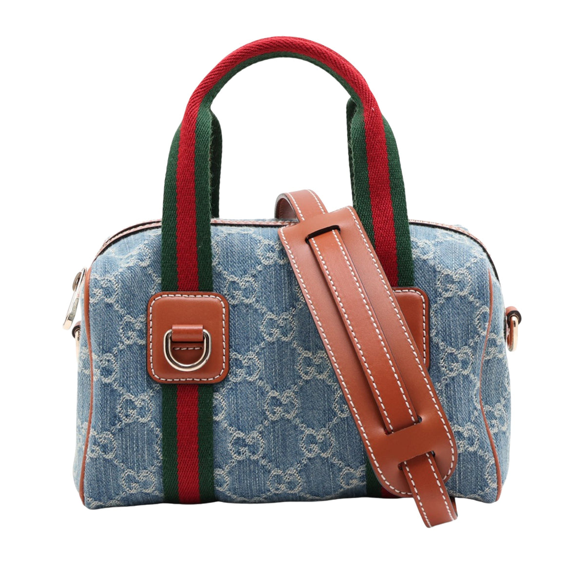 Gucci Mini GG Denim Web Boston Bag — Blue