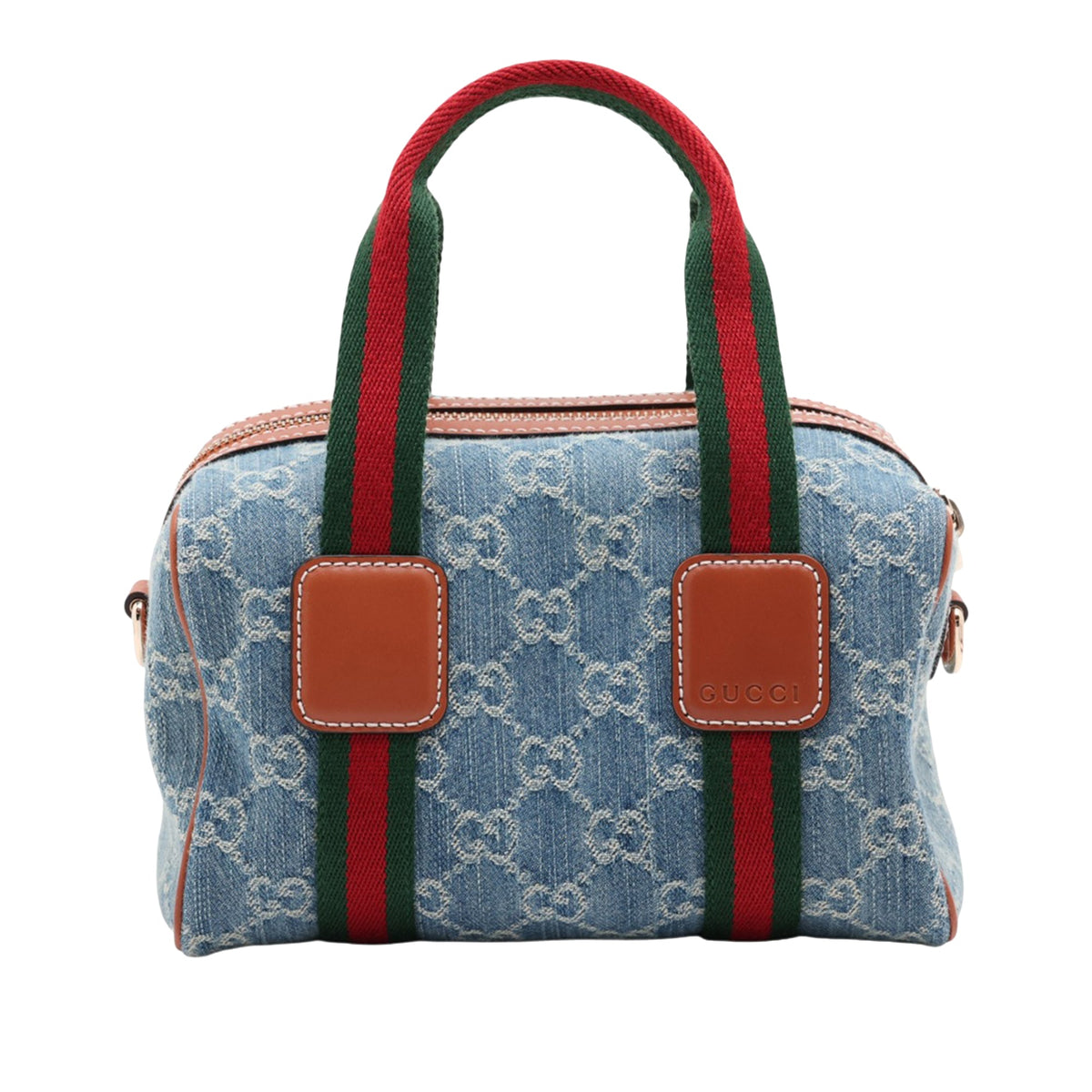 Gucci Mini GG Denim Web Boston Bag — Blue
