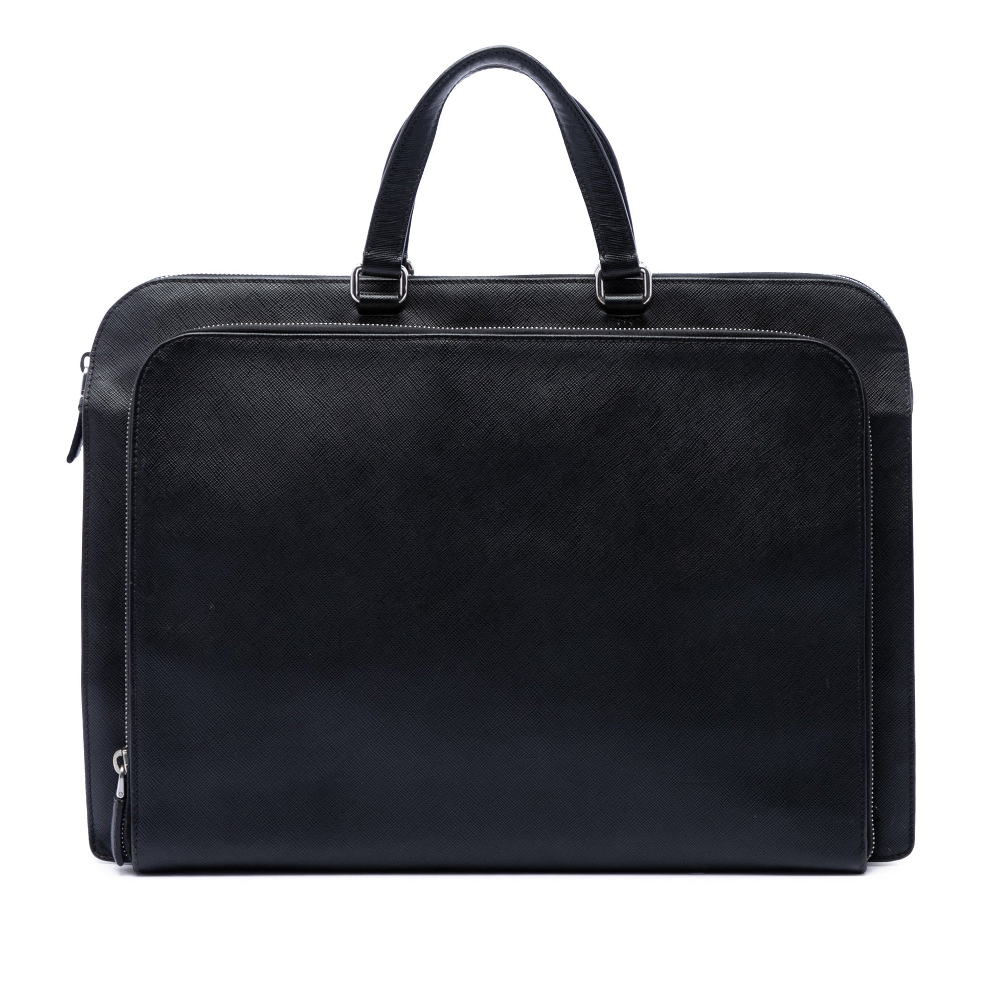 Prada Saffiano Cuir Travel Front Zip Pocket Briefcase