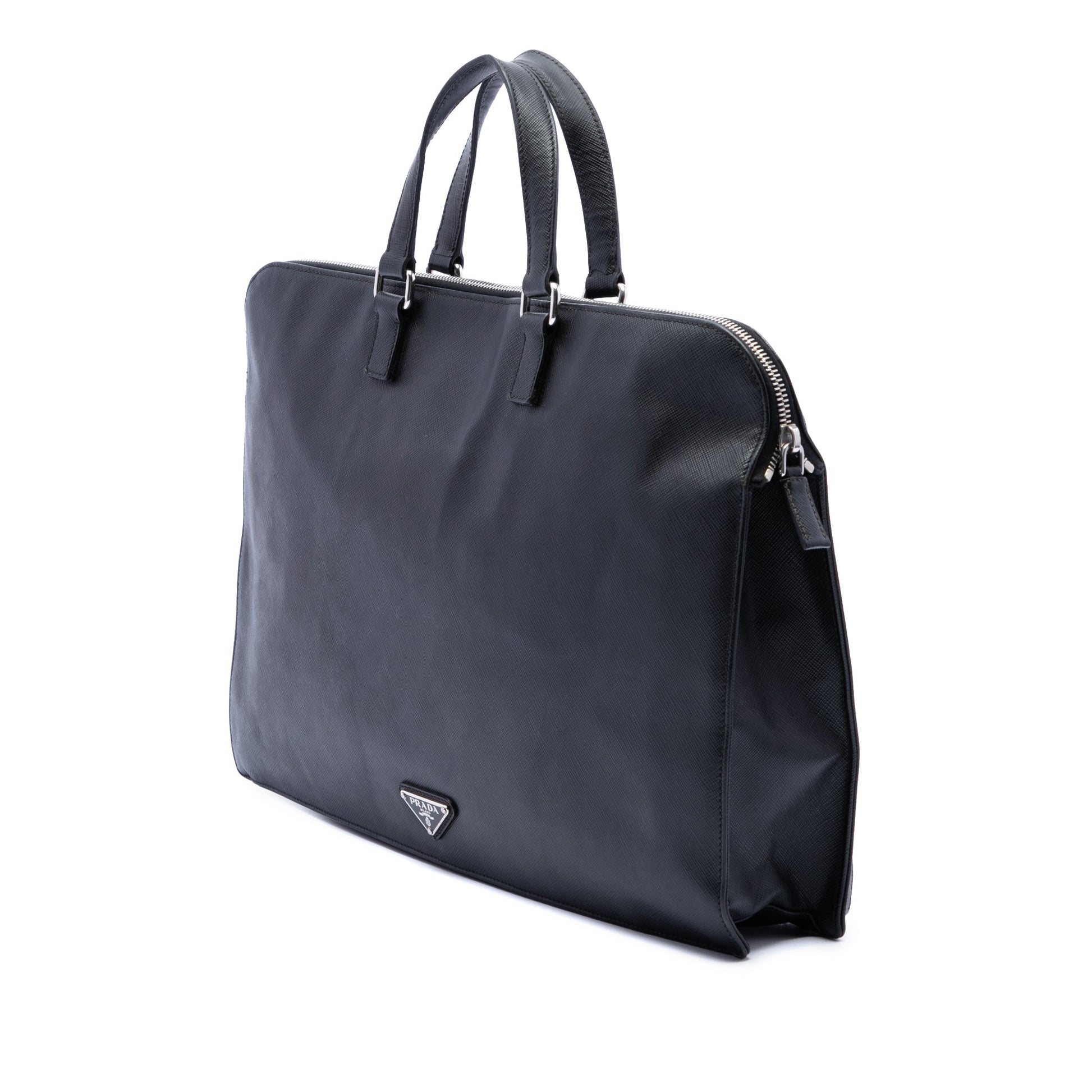 Prada Saffiano Cuir Travel Front Zip Pocket Briefcase