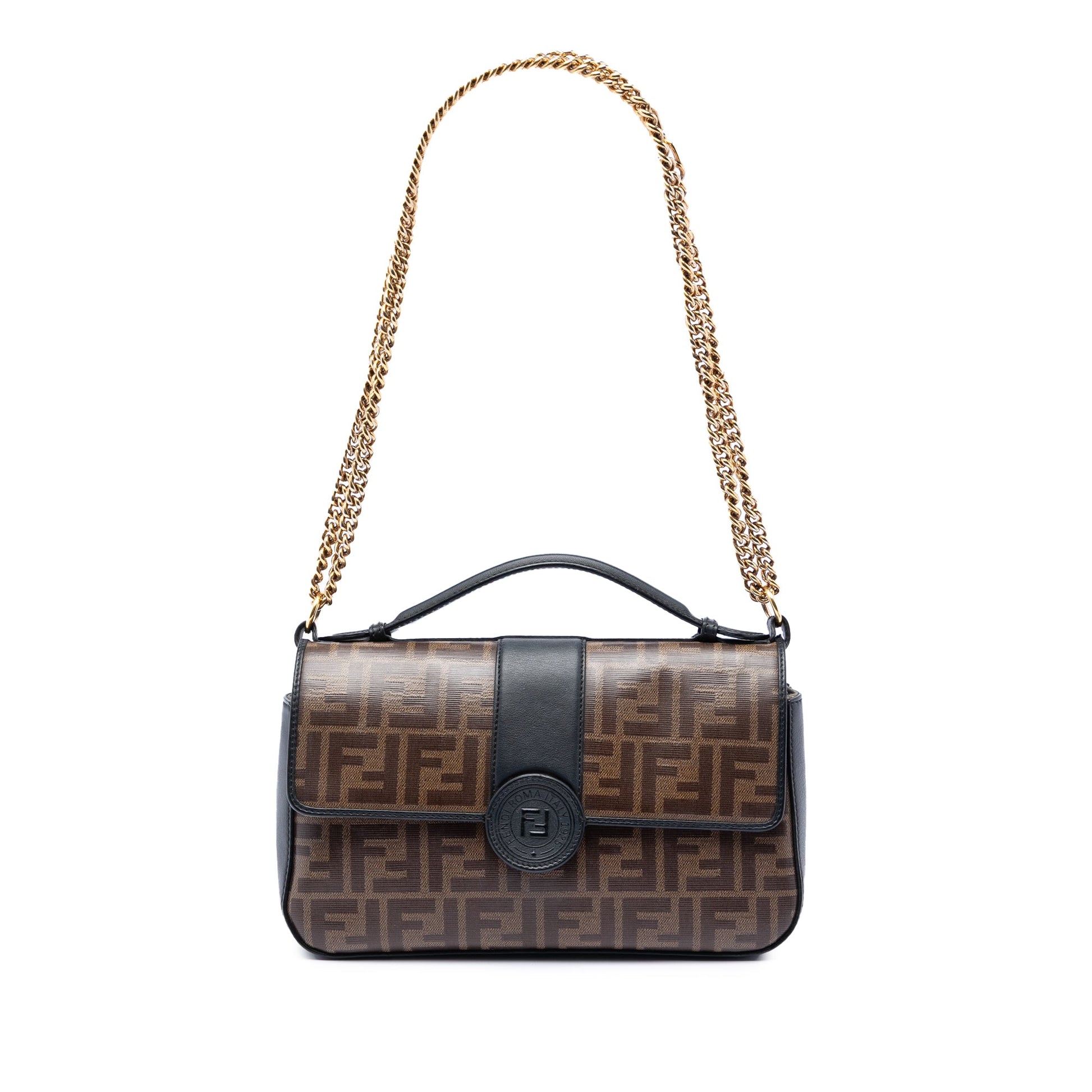 Fendi Zucca Crystal Double F Baguette Satchel