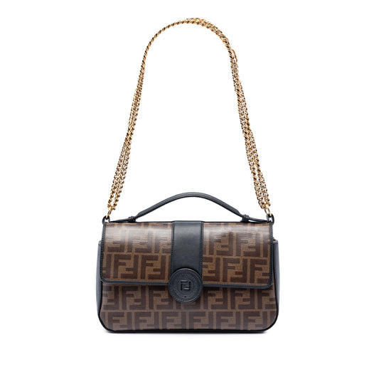 Fendi Zucca Crystal Double F Baguette Satchel