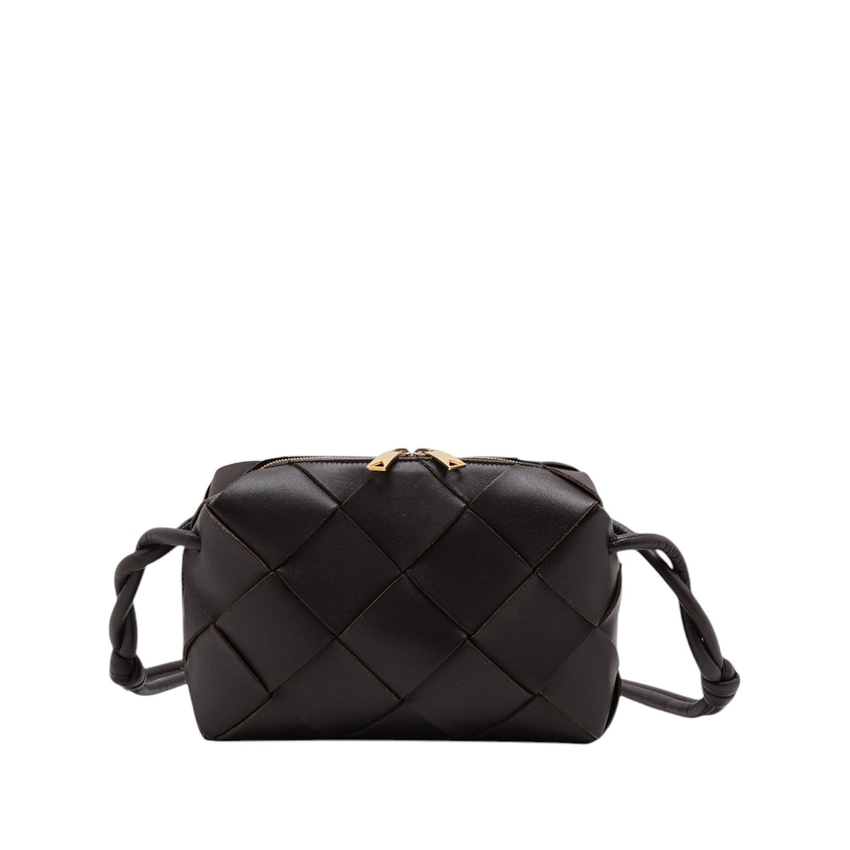 Bottega Veneta Mini Lambskin Intrecciato Loop Camera Bag — Brown