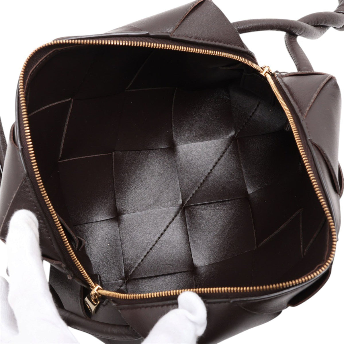 Bottega Veneta Mini Lambskin Intrecciato Loop Camera Bag — Brown