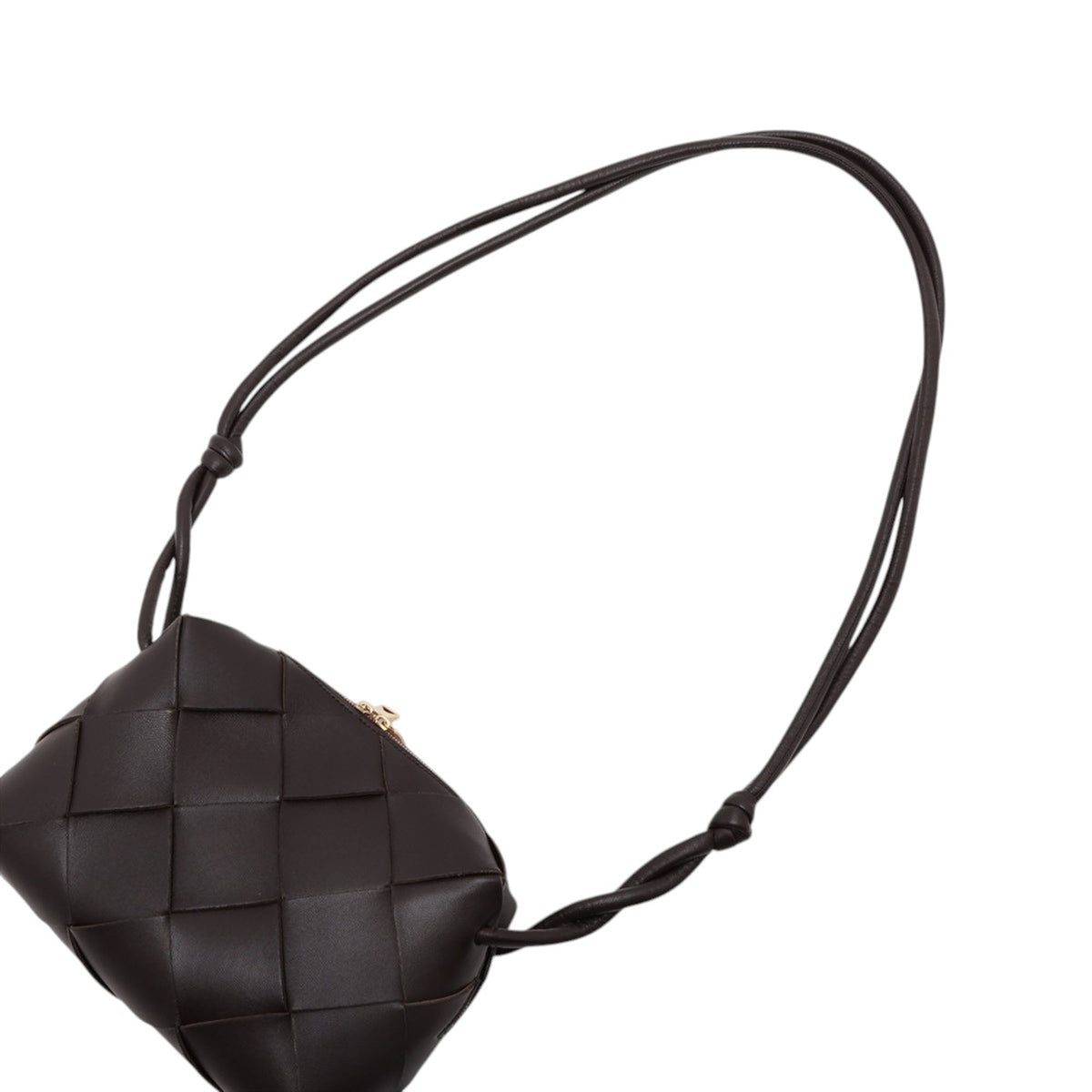 Bottega Veneta Mini Lambskin Intrecciato Loop Camera Bag — Brown